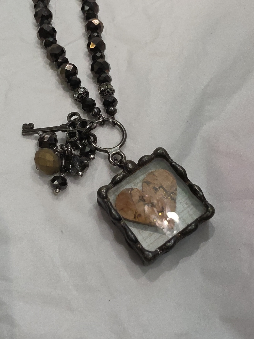 Handcrafted Heart Pendant Necklace in Brown and Black